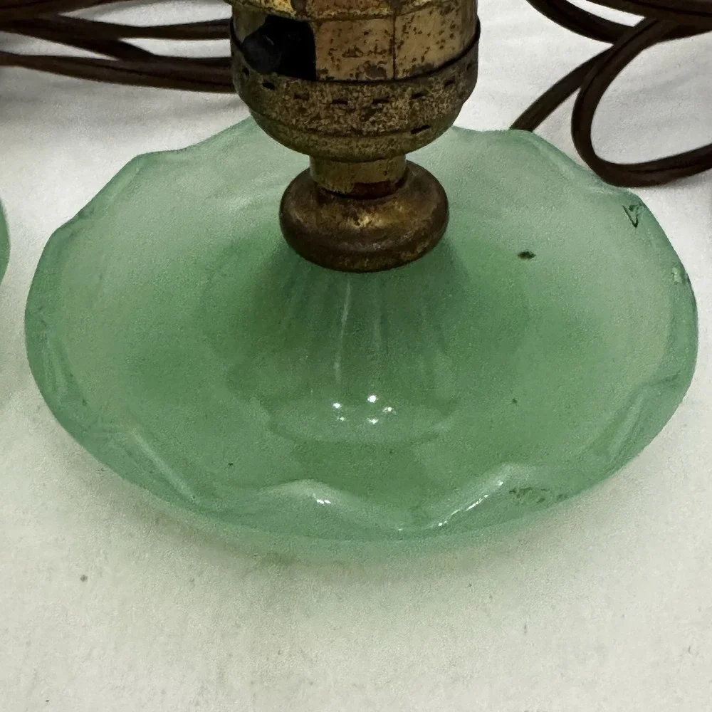 Vintage Antique Jadite Jadeite Table Vanity Boudoir Lamp Light Set Of 2 See Pics